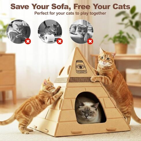 Cat House for Indoor Cats, Cozy Felt Cat Bed Cave, Scratch Resistant Cat Hideaway with Fun Pharaoh Headdress, 17x17x20 Inches in Kuwait