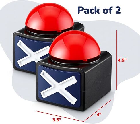 طنان إبداعي مع أضواء وأصوات - مجموعة من 2 - أزرار صفارة لعرض الألعاب ليلاً ولعبة عائلية - تضيء باللون الأحمر وتصدر صوت طنين عالٍ - مجموعة صفارة للإجابة in Kuwait