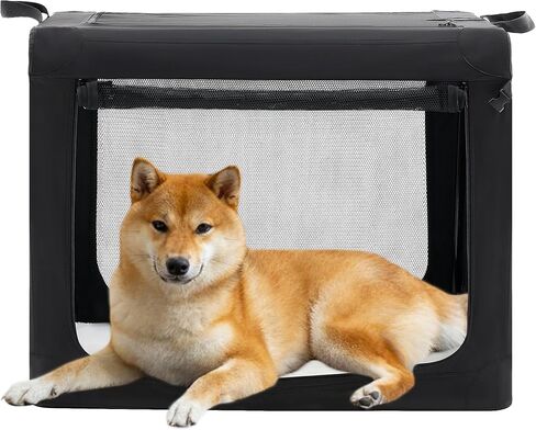 Dog Travel Crate 24 Inch, Portable Soft-Sided Travel Carriers for Dogs and Cats, Foldable Pet Kennel with 3-Doors Mesh Windows Indoor & Outdoor, Black in Saudi Arabia
