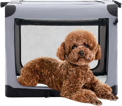 Dog Travel Crate 24 Inch, Portable Soft-Sided Travel Carriers for Dogs and Cats, Foldable Pet Kennel with 3-Doors Mesh Windows Indoor & Outdoor, Black in Saudi Arabia