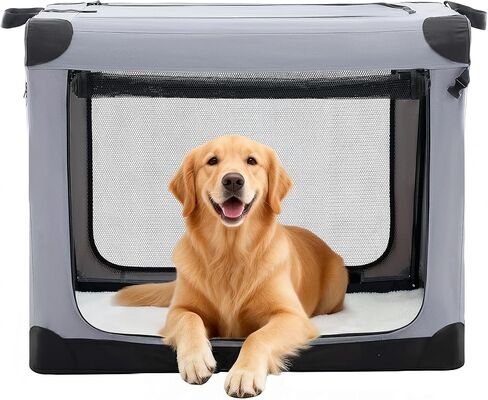 Dog Travel Crate 24 Inch, Portable Soft-Sided Travel Carriers for Dogs and Cats, Foldable Pet Kennel with 3-Doors Mesh Windows Indoor & Outdoor, Black in Saudi Arabia