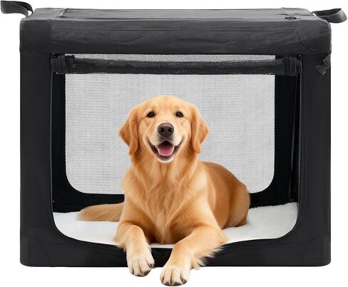 Dog Travel Crate 24 Inch, Portable Soft-Sided Travel Carriers for Dogs and Cats, Foldable Pet Kennel with 3-Doors Mesh Windows Indoor & Outdoor, Black in Saudi Arabia