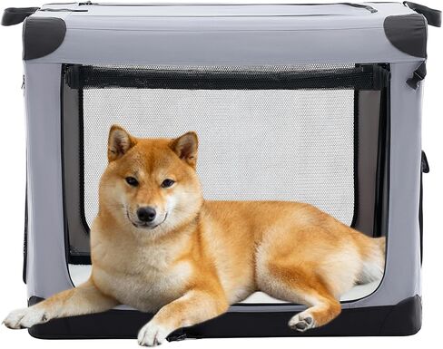 Dog Travel Crate 24 Inch, Portable Soft-Sided Travel Carriers for Dogs and Cats, Foldable Pet Kennel with 3-Doors Mesh Windows Indoor & Outdoor, Black in Saudi Arabia