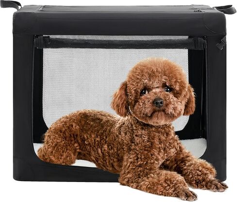 قفص سفر للكلاب مقاس 24 بوصة، حاملات سفر محمولة ناعمة الجوانب للكلاب والقطط، بيت حيوانات أليفة قابل للطي مع نوافذ شبكية بثلاثة أبواب داخلية وخارجية، أسود in Kuwait