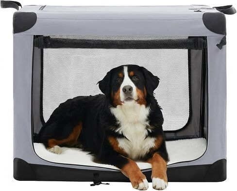 Dog Travel Crate 24 Inch, Portable Soft-Sided Travel Carriers for Dogs and Cats, Foldable Pet Kennel with 3-Doors Mesh Windows Indoor & Outdoor, Black in Saudi Arabia