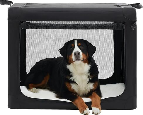 Dog Travel Crate 24 Inch, Portable Soft-Sided Travel Carriers for Dogs and Cats, Foldable Pet Kennel with 3-Doors Mesh Windows Indoor & Outdoor, Black in Saudi Arabia