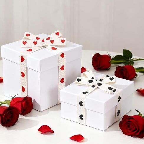 شريط قطني على شكل قلب أحمر وأسود من KINGLAKE - شريط قلوب من نسيج قطني مقاس 5/8 بوصة × 20 ياردة لتغليف هدايا عيد الحب، أشرطة متعرجة للحرف اليدوية وديكورات حفلات أعياد الميلاد والزفاف in Kuwait