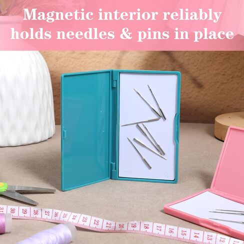 Piriuuo 2 Pcs Magnetic Needle Case, Sewing Needle Holder Rectangle Magnetic Needles Holder Portable Sewing Needles Box Sewings Supplies for Pin Holders Organizer (Green & Pink) in Saudi Arabia