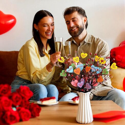 6 قطع من حلوى القلب للمحادثة، ديكورات عيد الحب، هدايا عيد الحب، حلوى القلب التوت لشجرة مزهرية صناعية، زهور وهمية لعيد الحب، ذكرى الزفاف، مكتب المنزل، ديكور الطاولة in Kuwait