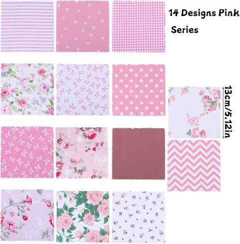 20Pcs Pink Charm Packs for Quilting 5 x 5 inch Squares Precut Quilted Fabric, Floral Patchwork Fabric for Sewing DIY Craft in Saudi Arabia