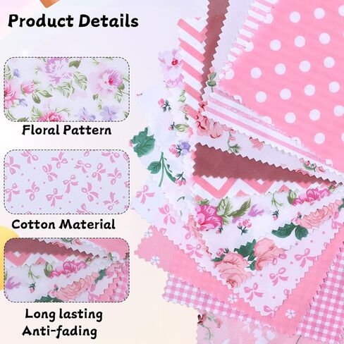 20Pcs Pink Charm Packs for Quilting 5 x 5 inch Squares Precut Quilted Fabric, Floral Patchwork Fabric for Sewing DIY Craft in Saudi Arabia