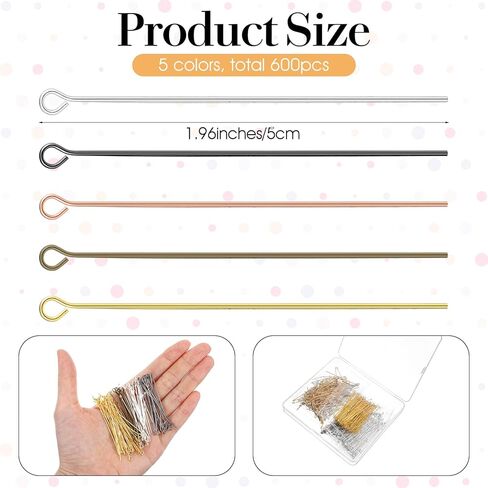 600Pcs Eye Pins for Jewelry Making, 2 Inch Straight Metal End Straight Pins Earring Making Supplies for DIY Craft Earring Bracelet Necklace Pendant Supplies (Multi-Color) in Saudi Arabia