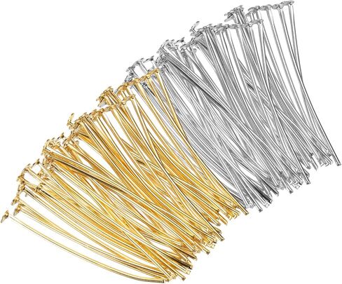 Generic 200Pcs Flat Head Pins for Jewelry Making 35mm Brass Flat Head Pins Jewelry Head Pins for Craft Earring Bracelet Necklace Pendant Supplies 20 Gauge Silver and Gold in Saudi Arabia