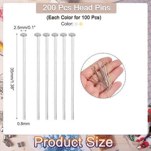 Generic 200Pcs Flat Head Pins for Jewelry Making 35mm Brass Flat Head Pins Jewelry Head Pins for Craft Earring Bracelet Necklace Pendant Supplies 20 Gauge Silver and Gold in Saudi Arabia