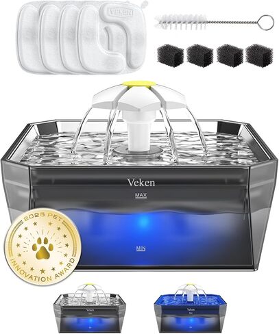 Veken Award-Winning Small Pet-Friendly Cat Water Fountain with Quiet Pump, Easy to Clean & Assemble, 50oz Mini Pet Water Dispenser Gifts for Cats, Dogs and Small Animals, Blue in Saudi Arabia
