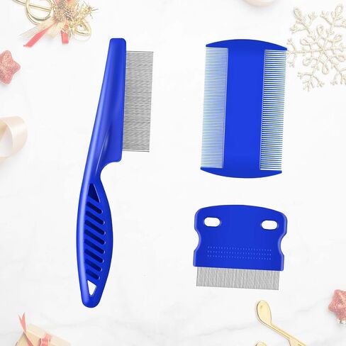 3 Pack Dog Grooming Comb, Flea Lice Pet Combs, Stainless Steel Cat Combs with Rounded Teeth, Double Sided Professional Tear Stain Remover, Dematting Tool for Small Medium Large Pets in Saudi Arabia