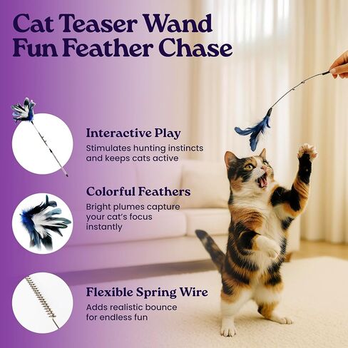 Cat Care Grooming Kit 6 in 1, Include: Nail Clipper, Brush for Shedding, Wand Toy, Interactive Ball Toy, Bath Brush, Ear Cleaner Finger Wipes (30ct.), Cat Grooming Supplies in Saudi Arabia