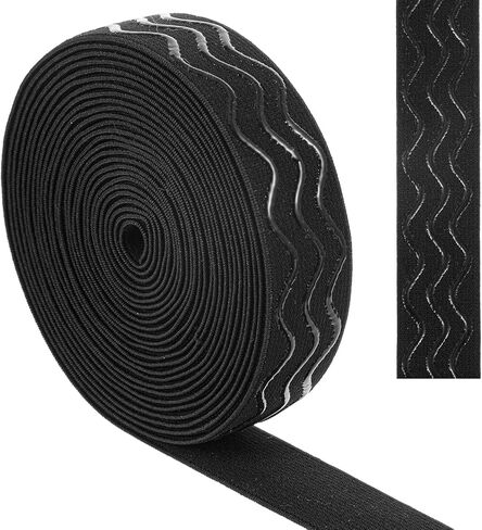 Silicone Gripper Elastic Band, Non-Slip Elastic Ribbon for Clothing, Waistband Elastics, Shirt Gripper for Pants Sewing Project Wig Making Accessories(5 Yards x 1 Inch, Black) in Kuwait