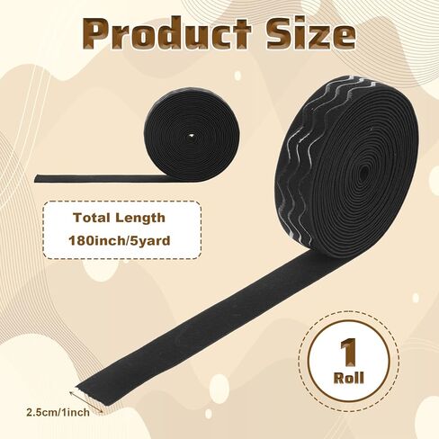 Silicone Gripper Elastic Band, Non-Slip Elastic Ribbon for Clothing, Waistband Elastics, Shirt Gripper for Pants Sewing Project Wig Making Accessories(5 Yards x 1 Inch, Black) in Kuwait