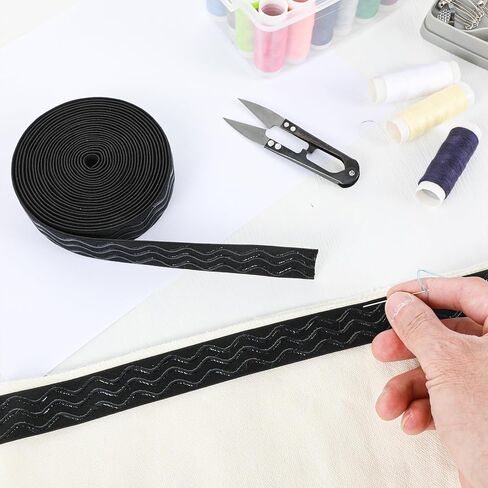 Silicone Gripper Elastic Band, Non-Slip Elastic Ribbon for Clothing, Waistband Elastics, Shirt Gripper for Pants Sewing Project Wig Making Accessories(5 Yards x 1 Inch, Black) in Kuwait