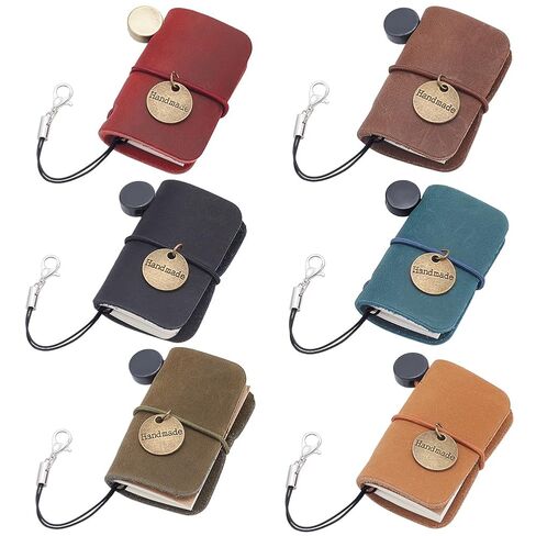 WEBEEDY 6 Pcs Mini Leather Notebook Keychain Small Vintage Traveler Journal 1.9x1.2 Inch Tiny Password Book Pocket Diary Stationery Supplies for Office Keychain Teachers Bookish Party Favors Birthday Gifts in Saudi Arabia