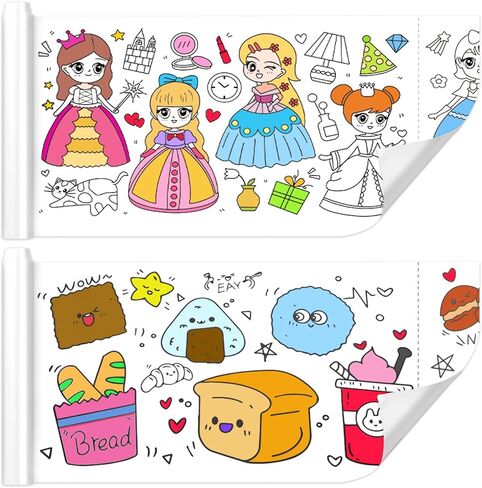 Zooyinfy 2 قطعة بكرة رسم للأطفال، لفة ورق لفن الأطفال، 120 بوصة × 11.8 بوصة، بكرة ورق رسم لاصقة DIY، لفة ورق تلوين هدية للأطفال (فواكه الأميرة) in Kuwait