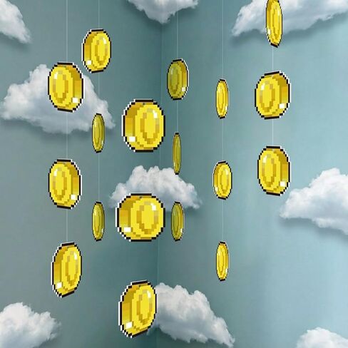 Epakh 24 Pcs Super Themed Party Decorations Hanging Birthday Party Decoration Gold Video Game Theme Ornaments Banners for Baby Shower Favors Super Game Room Home Supplies(Coin) in Saudi Arabia