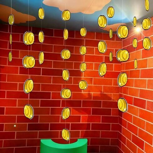 Epakh 24 Pcs Super Themed Party Decorations Hanging Birthday Party Decoration Gold Video Game Theme Ornaments Banners for Baby Shower Favors Super Game Room Home Supplies(Coin) in Saudi Arabia
