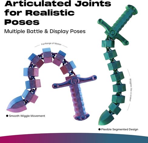 لعبة تململ سوط سيف صغيرة قابلة للتحويل مطبوعة ثلاثية الأبعاد من ديميلي (عبوة من قطعتين) - لعبة مكتب لتخفيف التوتر الحسي للبالغين والمراهقين، تململ مفصل مفصلي مع تصميم ثنائي الوضع (أخضر-أزرق وأرجواني-وردي) in Kuwait