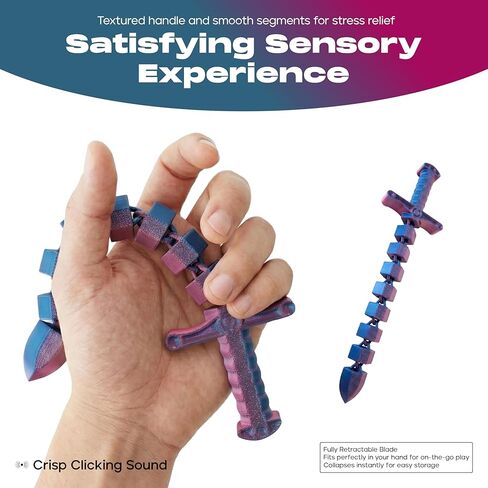 لعبة تململ سوط سيف صغيرة قابلة للتحويل مطبوعة ثلاثية الأبعاد من ديميلي (عبوة من قطعتين) - لعبة مكتب لتخفيف التوتر الحسي للبالغين والمراهقين، تململ مفصل مفصلي مع تصميم ثنائي الوضع (أخضر-أزرق وأرجواني-وردي) in Kuwait