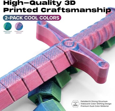 لعبة تململ سوط سيف صغيرة قابلة للتحويل مطبوعة ثلاثية الأبعاد من ديميلي (عبوة من قطعتين) - لعبة مكتب لتخفيف التوتر الحسي للبالغين والمراهقين، تململ مفصل مفصلي مع تصميم ثنائي الوضع (أخضر-أزرق وأرجواني-وردي) in Kuwait