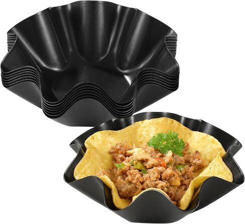 8 Pcs Taco Bowl Shell Maker, 4-Inch Nonstick Carbon Steel Taco Salad Bowl Molds, Wave Edge Design, Perfect for Baking, Frying, and Serving Snacks and Salads in Saudi Arabia