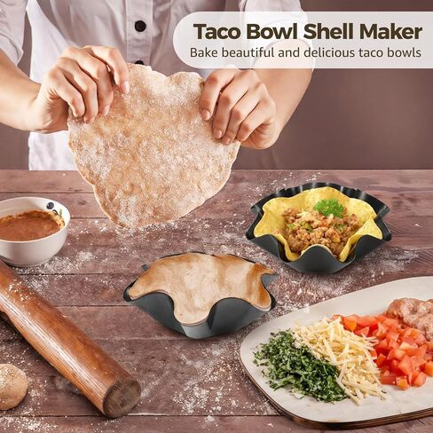 8 Pcs Taco Bowl Shell Maker, 4-Inch Nonstick Carbon Steel Taco Salad Bowl Molds, Wave Edge Design, Perfect for Baking, Frying, and Serving Snacks and Salads in Saudi Arabia