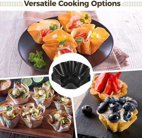 8 Pcs Taco Bowl Shell Maker, 4-Inch Nonstick Carbon Steel Taco Salad Bowl Molds, Wave Edge Design, Perfect for Baking, Frying, and Serving Snacks and Salads in Saudi Arabia