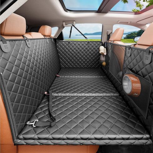 REEVAA 2.0 Hard Bottom Back Seat Extender for Heavy-Duty Dogs, Dog Car Seat Cover with Cushion Sponge, Waterproof Dog Hammock with Mesh Window for Car, Universal Fits for Crew Cab Truck/SUV, XL, Black in Saudi Arabia