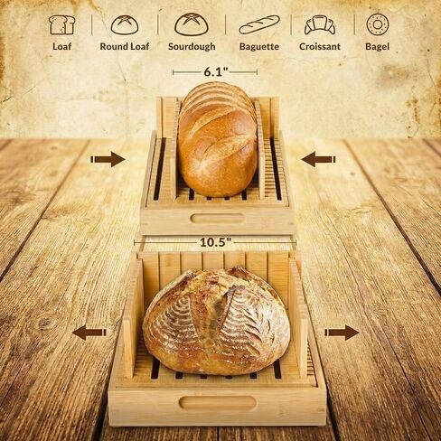 قطاعة خبز العجين المخمر للخبز محلي الصنع - دليل من الخيزران الفاخر بعرض 10.5 بوصة للأرغفة المستديرة الكبيرة والخبز الحرفي - هيكل نقر ثابت شديد التحمل مع صينية التقاط الفتات in Kuwait