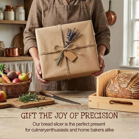 قطاعة خبز العجين المخمر للخبز محلي الصنع - دليل من الخيزران الفاخر بعرض 10.5 بوصة للأرغفة المستديرة الكبيرة والخبز الحرفي - هيكل نقر ثابت شديد التحمل مع صينية التقاط الفتات in Kuwait