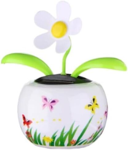 Solar Powered Dancing White Flower, Colorful Flip Flap Bobblehead, Sun Catcher for Car Dashboard, Window Decoration in Saudi Arabia