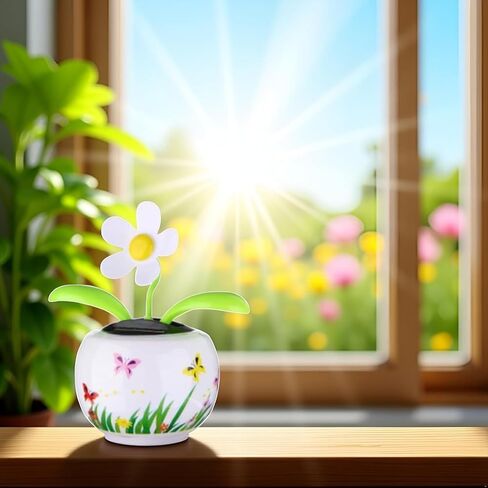Solar Powered Dancing White Flower, Colorful Flip Flap Bobblehead, Sun Catcher for Car Dashboard, Window Decoration in Saudi Arabia