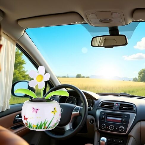 Solar Powered Dancing White Flower, Colorful Flip Flap Bobblehead, Sun Catcher for Car Dashboard, Window Decoration in Saudi Arabia
