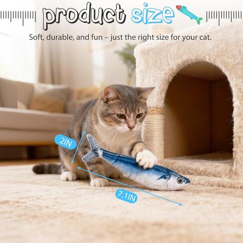 Cat Toys Flopping Fish 3 Pack Rechargeable Cat Toys Interactive for Indoor Exercise with Catnip, Moving Cat Toy 3 Flapping Mode 7.1 Inches Electric Realistic Plush Wiggle Fish in Saudi Arabia