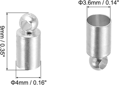 PATIKIL 50Pcs Cord End Caps, 3.6mm End Cap Barrel Beads Kumihimo End Caps Brass for Leather Cord, Tassels, Jewelry Making 9mm Length Silver in Kuwait