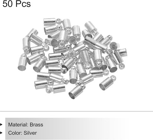 PATIKIL 50Pcs Cord End Caps, 3.6mm End Cap Barrel Beads Kumihimo End Caps Brass for Leather Cord, Tassels, Jewelry Making 9mm Length Silver in Kuwait