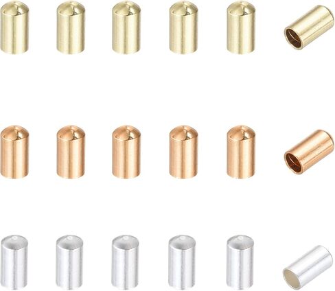 MECCANIXITY 120Pcs Leather Cord Ends Caps, Column End Caps 3.6mm ID Cord Terminators 14K Gold, Silver, Rose Gold Plated Brass for DIY Jewelry Making Findings Bracelet Necklace in Saudi Arabia