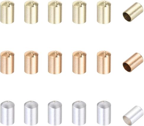 MECCANIXITY 120Pcs Leather Cord Ends Caps, Column End Caps 3.6mm ID Cord Terminators 14K Gold, Silver, Rose Gold Plated Brass for DIY Jewelry Making Findings Bracelet Necklace in Saudi Arabia