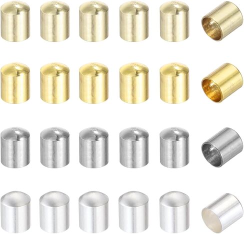 MECCANIXITY 120Pcs Leather Cord Ends Caps, Column End Caps 3.6mm ID Cord Terminators 14K Gold, Silver, Rose Gold Plated Brass for DIY Jewelry Making Findings Bracelet Necklace in Saudi Arabia