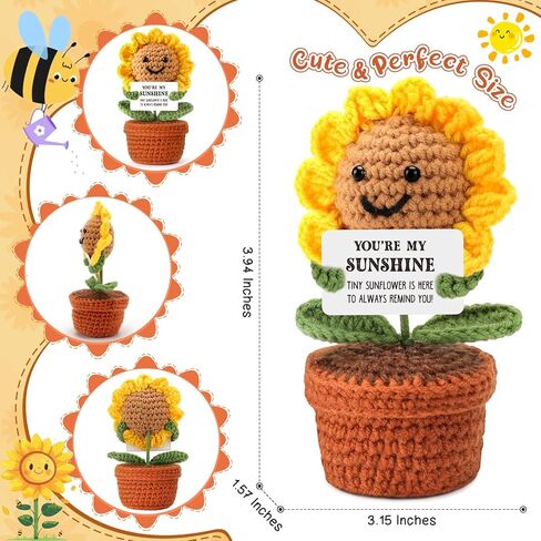 Sunshine Gifts for Best Friends, Positive Crochet Sunflower Gift for Sister, Coworkers, Bestie, Get Well Soon Gift Baskets for Women, Easter Basket Stuffers, Valentines Day Decorations for Office in Saudi Arabia