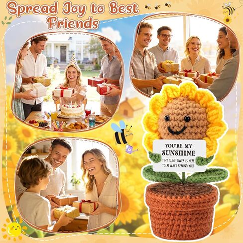 Sunshine Gifts for Best Friends, Positive Crochet Sunflower Gift for Sister, Coworkers, Bestie, Get Well Soon Gift Baskets for Women, Easter Basket Stuffers, Valentines Day Decorations for Office in Saudi Arabia