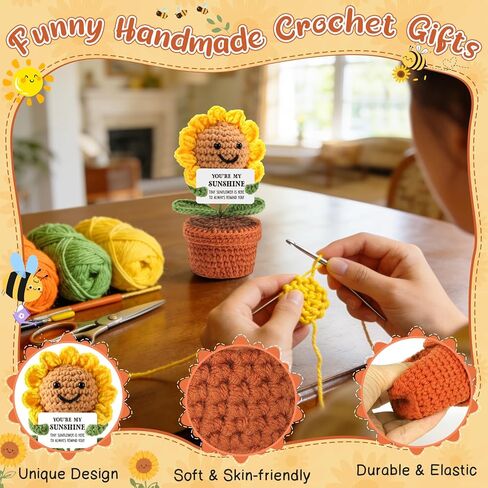Sunshine Gifts for Best Friends, Positive Crochet Sunflower Gift for Sister, Coworkers, Bestie, Get Well Soon Gift Baskets for Women, Easter Basket Stuffers, Valentines Day Decorations for Office in Saudi Arabia