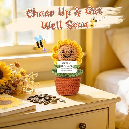 Sunshine Gifts for Best Friends, Positive Crochet Sunflower Gift for Sister, Coworkers, Bestie, Get Well Soon Gift Baskets for Women, Easter Basket Stuffers, Valentines Day Decorations for Office in Saudi Arabia